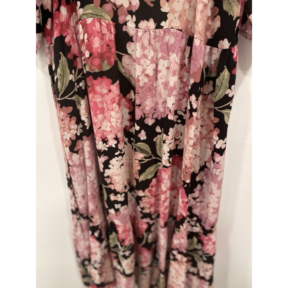 H&M maxi dress black and pink hydrangea floral print Cottagecore size medium - Picture 12 of 16